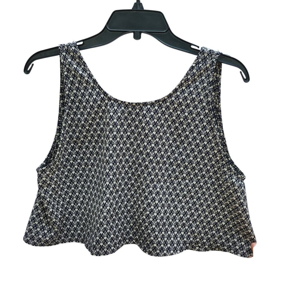 Aqua Bloomingdales Navy & White Printed Cropped Tank Top size S